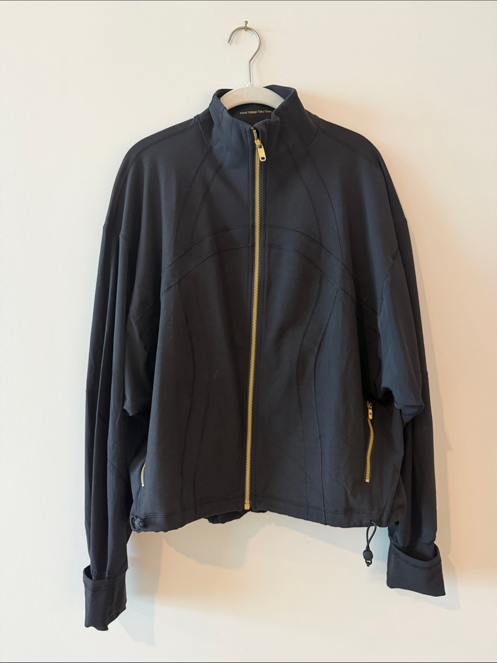 lululemon athletica Black Bomber Jacket with Gold Zippers